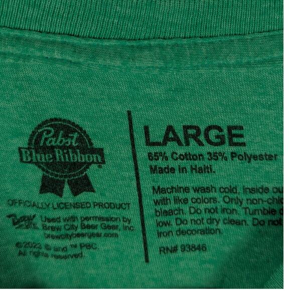 Pabst Blue Ribbon Green Logo T-Shirt Large Beer Graphic Tee Licensed Brew City - Picture 3 of 5